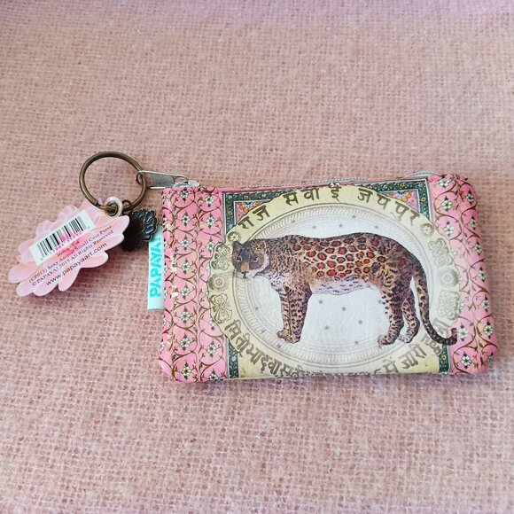 Papaya Art Zippered Coin Purse w/Key Ring, Leopard Design, Boho Chic, NWT - Picture 4 of 6